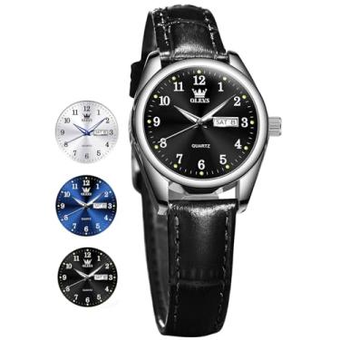 Imagem de OLEVS Relógios femininos à prova d'água clássico relógio de couro analógico quartzo casual elegante relógio de pulso vintage de luxo com data, dia e numerais arábicos, mostrador para mulheres