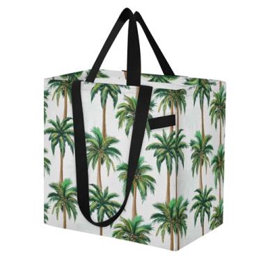 Imagem de SEHANY Sacola reutilizável de folhas de palmeira com alças reforçadas, bolsa de compras de lona dobrável à prova d'água de grande capacidade para viagem, cozinha, praia