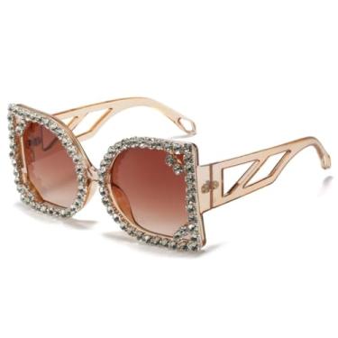 Imagem de HPIRME Óculos de sol femininos retrô para festa, direção e moda, proteção UV400 (champanhe e chá)