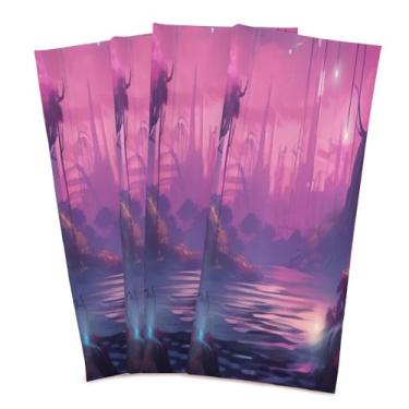 Imagem de Wassud Toalhas de cozinha floresta violeta mística panos de prato de cozinha pacote com 4 panos de prato macios com laço para pendurar toalha de mão super absorvente de secagem rápida toalhas de chá