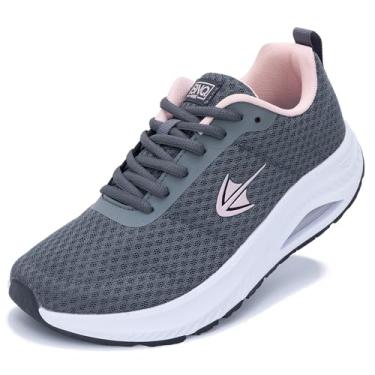 Imagem de RomenSi Sapatos femininos com bico largo, suporte de arco, tênis atlético, largo, para fascite plantar, 36-42, Cinza, rosa, 11 Wide