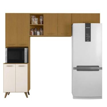 Imagem de Armario de Cozinha Olinda com  7 Portas - Poliman, Freijo UV/Ripado/Of