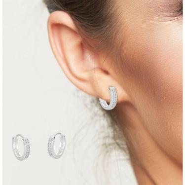 Imagem de Brinco Argola Click Duas Fileiras Zirconias Prata 925 - 1,6cm