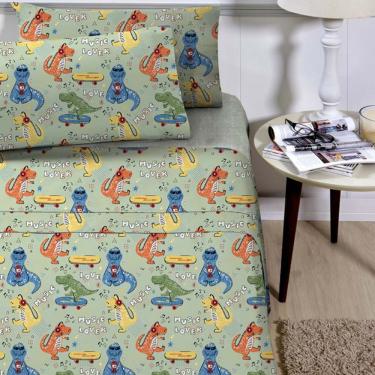 Imagem de Jogo de Lençol Planeta Mágico Solteiro 3 Peças Infantil Estampado - Dinossauro - 100% Poliéster