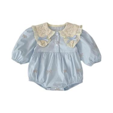 Imagem de Macacão De Algodão Para Bebê Menina Recém-Nascida Com Renda, Laço E Bo