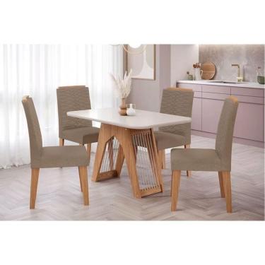 Imagem de Sala De Jantar Completa Carol Tampo Madeirado C- Vidro 130x80cm E 4 Cadeiras Clarice Savana-madeirado-suede Joli Capuccino - Cimol