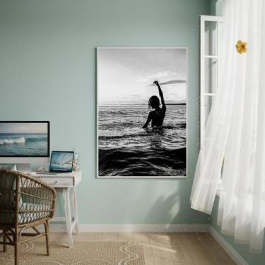 Imagem de Quadro Decorativo Mulher Nadando P&B-70X50Cm - Quadros On-Line