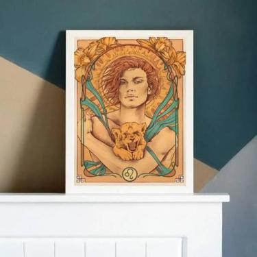 Imagem de Quadro Decorativo Vintage Signo Leão 45x34Cm Moldura Preta - Quadros O