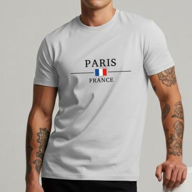 Imagem de Camiseta Masculina Paris França Bandeira Internacional 100% Algodão - 