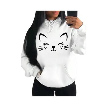 Imagem de Moletom Feminino Com Estampa De Gato Feliz, Moda Casual, Streetwear, H