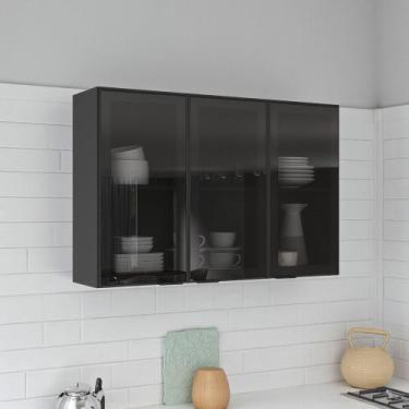 Imagem de Armário de Cozinha 3 Portas 120cm Vidro Transparente 100% MDF Dobradiç