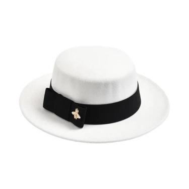 Imagem de Chapéu Fedora Feminino De Moda Com Topo Plano E Laço Para Casamento, I