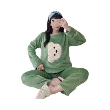 Imagem de Conjunto De Pijamas De Veludo Coral Grosso E Quente Para Mulheres, Rou