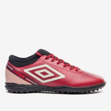 Imagem de Chuteira Society Umbro Top Speed League Unissex, Branco, Vinho, 40