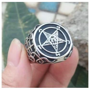 Imagem de Anel Aço Inox Lúcifer Satan Pentagrama Supernatural - Magazine world j