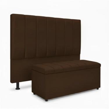 Imagem de Kit Cabeceira E Calçadeira Baú Carla Casal 140 cm - Veludo Marrom - Cl