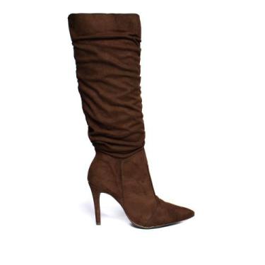 Imagem de Bota Feminina Bebecê Slouchy Camurça Marrom, Marrom, 36