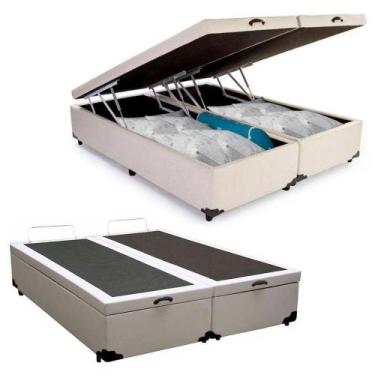 Imagem de Cama Box Baú Casal Bipartido Sintético Mega Cama Branco 138x188x45cm