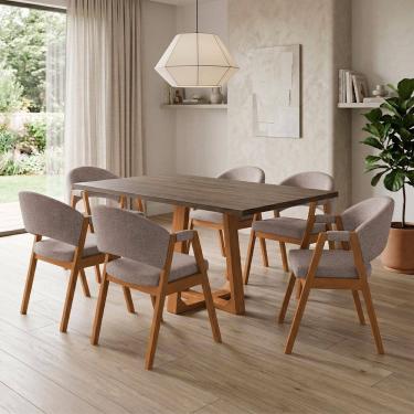 Imagem de Mesa de Jantar Julia 1,60 Freijó Pés Cerejeira Madeira Maciça 6 Cadeiras Helen Design -...