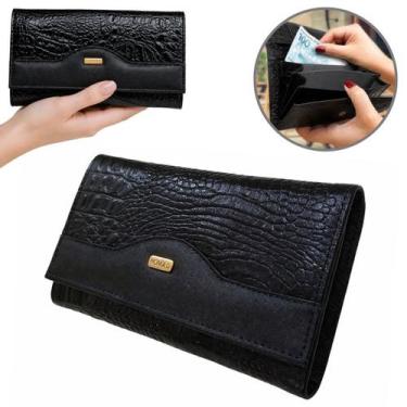 Imagem de Carteira Feminina Couro Legítimo Grande Croco Completa Elegante Luxo P