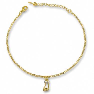 Imagem de Tornozeleira Mão de Figa com Zirconia Banhada Ouro 18k Semijoia - Dril