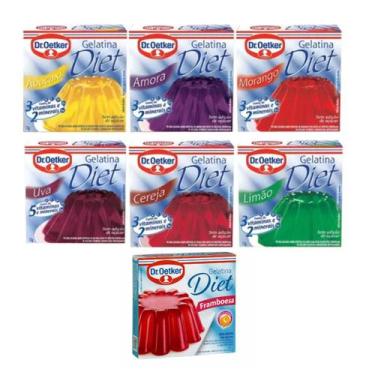 Imagem de Kit 7 Gelatinas Diet Dr. Oetker 12g  Abacaxi, Amora, Cereja, Framboesa