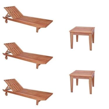 Imagem de Conjunto 3 Espreguiçadeiras e 2 Mesinha de Centro para Jardim em Madei