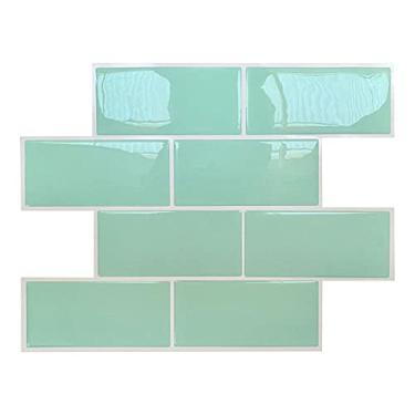 Imagem de Pastilha Adesiva Resinada Metrô, Verde Menta/Rejunte Branco, 1m², 9 unidades, Cromo Sign