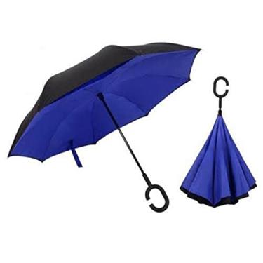Imagem de Guarda Chuva Invertido Sombrinha Abre Fecha ao Contrário Duplo Tecido Cor:Azul