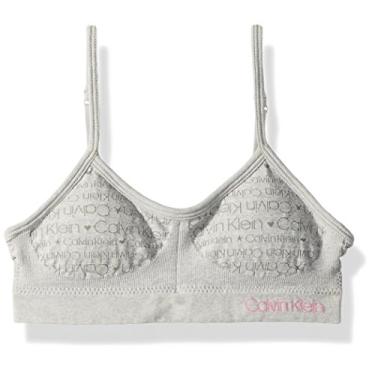Imagem de Calvin Klein Sutiã sem aro para meninas, Cropped macio - Cinza mesclado com logotipo rosa, 14-16