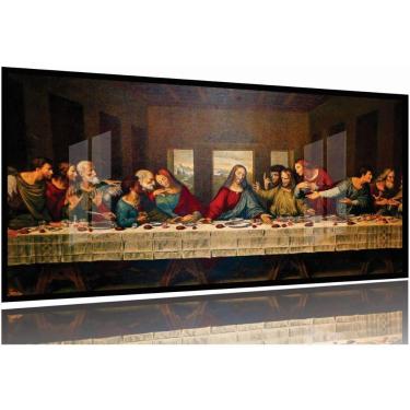 Imagem de Quadro Decorativo Santa Ceia Jesus 130x60 Moldura Preta 2x2