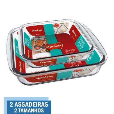 Imagem de Kit 2 Travessas Assadeira Vidro 2 Tamanhos 1,1L 1,8L Marinex