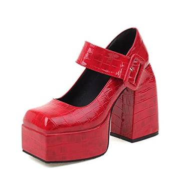 Imagem de Sandália feminina de salto alto salto grosso sandálias de salto alto sandália de festa sapatos de salto alto para mulheres, sapatos de dedo quadrado sapatos casuais femininos, vermelho, 37 EU/6US