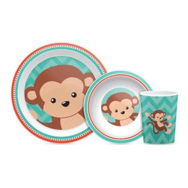 Imagem de Kit Refeição Infantil Prato Tigela Copo Macaco Buba