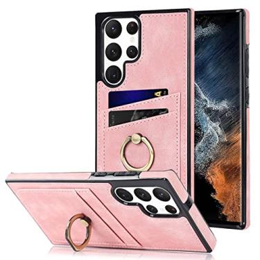 Imagem de DENSUL Capa carteira para Samsung Galaxy S22/S22 Plus/S22 Ultra, capa de anel giratório, capa traseira de couro PU slots para cartão capa à prova de choque com borda de TPU macia, rosa, S22 Ultra 6,8 polegadas