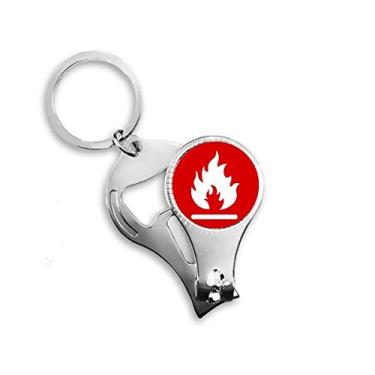 Imagem de Cortador de unhas quadrado vermelho fogo marca de aviso anel chaveiro abridor de garrafas