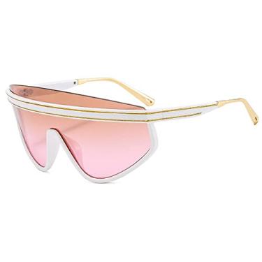 Imagem de Óculos de sol de uma peça para mulheres vintage meia armação óculos de sol listrados masculinos tons pretos, branco chá rosa, tamanho único