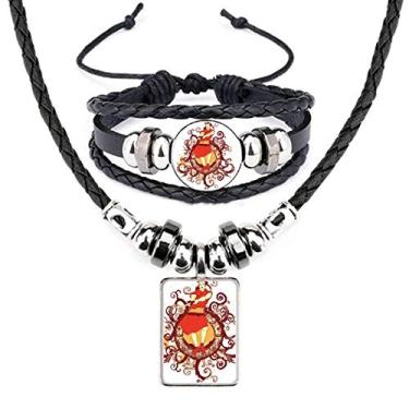 Imagem de Conjunto de joias de pulseira de couro com ilustração de espada Samurai vermelha japonesa