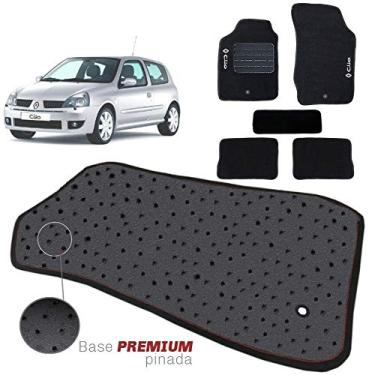 Imagem de Jogo de Tapete Carpete Pinado Compatível Com Clio 2000 01 02 03 04 05 06 07 08 09 10 11 12 Impermeável Lavável Logo Bordado 5 Peças
