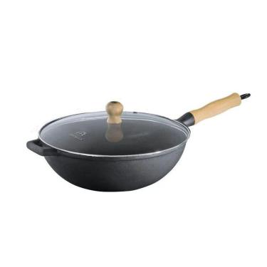 Imagem de Panela Frigideira Wok Em Ferro Fundido Com Tampa Vidro 28 Cm