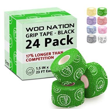 Imagem de WOD Nation Fita de aperto de gancho para halterofilismo – Pacote com 24 (7 m/rolo), fita de polegar atlética confortável e elástica para levantamento de peso, exercício e treinamento cruzado – Protege o polegar, pulso e dedo (verde)
