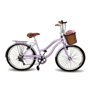 Imagem de Bicicleta aro 26 passeio retrô cesta  6 marchas lilás
