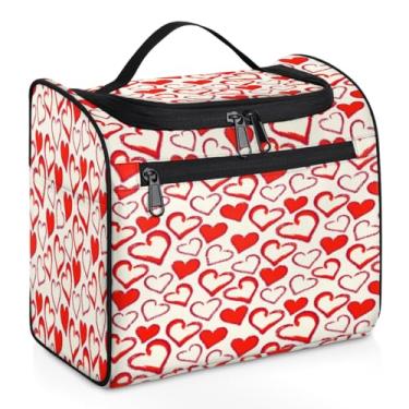 Imagem de Bolsa cosmética de artigos de higiene pessoal pintados em forma de coração bolsa de cosméticos portátil amor grande capacidade bolsa de cosméticos feminina bolsa de cosméticos de viagem organizador de cosméticos à prova d'água com divisor e alça, Conforme mostrado.