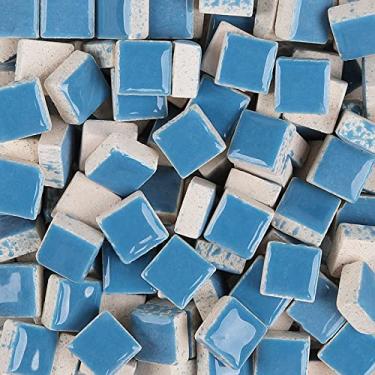 Imagem de PINUO&KE 200 peças / 200 g de azulejos de mosaico de cerâmica quadrada de mosaico de mosaico quadrado a granel 1 x 1 cm azulejos de mosaico para decoração de casa ou artesanato faça você mesmo - azul