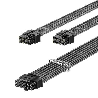 Imagem de Fasgear Cabo de alimentação PCIe 5.0 12VHPWR(12V-2x6) 70 cm, 16 pinos (12 + 4) a 2 pinos 8 (6+2) macho, cabo de manga GPU de 600 W, para RTX 5070ti/4070ti/4080/4090/3090ti, para Corsair/Great Wall
