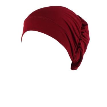 Imagem de Gorros de turbante elástico feminino hijab boné sob cachecol turbante chapéus muçulmanos headwrap boné gorros headwear undercap, Vinho tinto, M