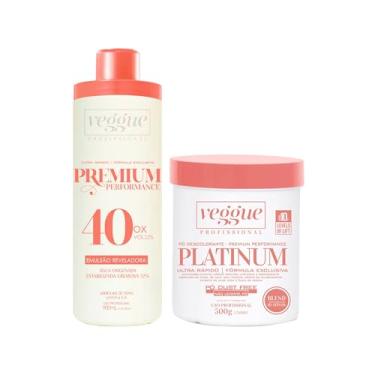 Imagem de Kit Água Oxigenada 12% 40 Volumes 900ml e Pó Descolorante Platinum Ultra Rápido Veggue Profissional 500g