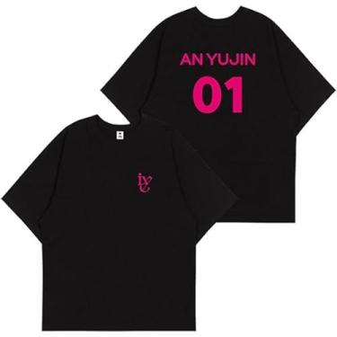 Imagem de Camiseta IVE 1st Anniversary Wonyoung Yujin Gaeul Liz Rei Leeseo Camiseta de algodão K-pop Merch para fãs, Anyujin preta, M