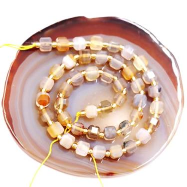 Imagem de Malahill Contas de pedra facetada natural por atacado para fabricação de joias vendidas por saco, 5 fios, cubo interno, ágata listrada, cinza, 6 mm