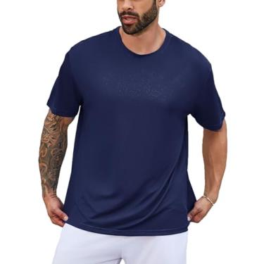 Imagem de LeeHanTon Camiseta masculina de manga curta para academia e treino casual, Camisetas azul-marinho, GG